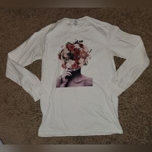 Gildan White Long Sleeve W/ Floral Design- Size S